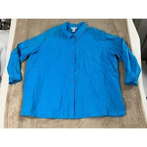 Bridgewater Studio Shirt Womens size‎ 3X Plus Blue 100% Linen Long Sleeve
